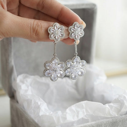 Silver Floral Drop Earrings