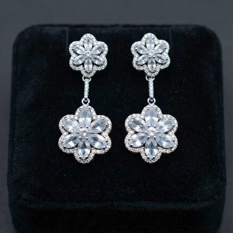 Silver Floral Drop Earrings