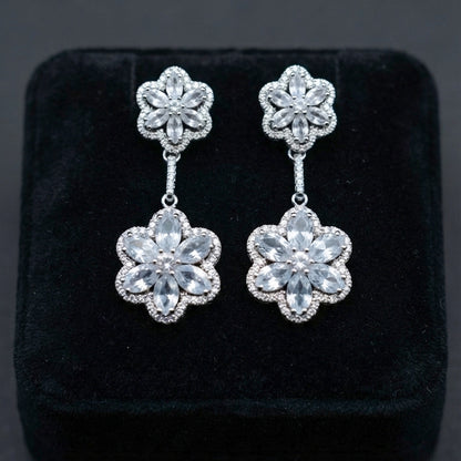 Silver Floral Drop Earrings