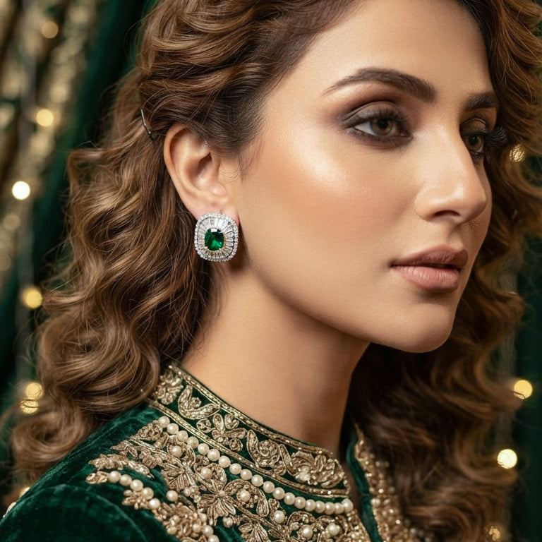 Emerald Green Crystal Stud Earrings
