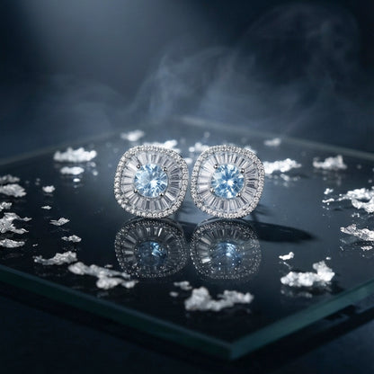 Silver Blue Crystal Stud Earrings