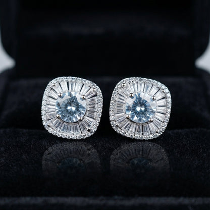 Silver Blue Crystal Stud Earrings