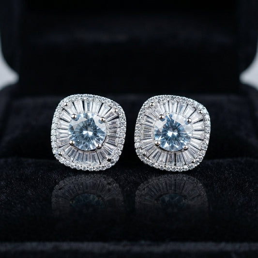 Silver Blue Crystal Stud Earrings