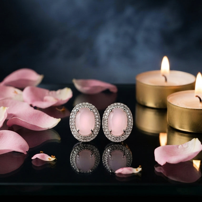Silver Round Crystal Stud Earrings