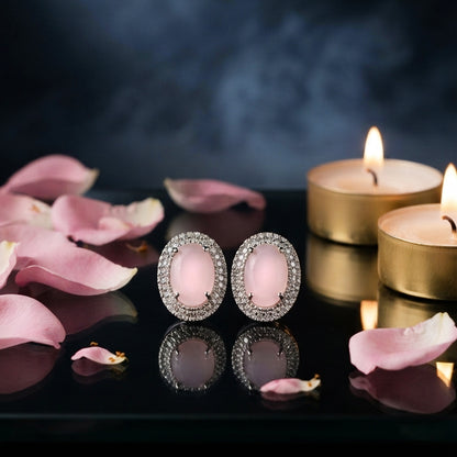 Silver Round Crystal Stud Earrings
