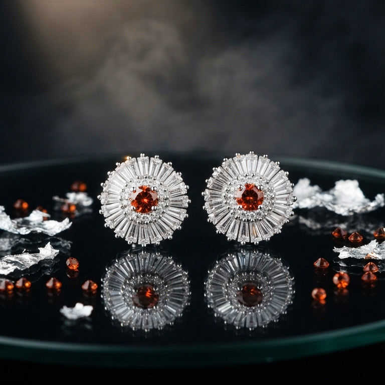 Ruby Red Crystal Stud Earrings
