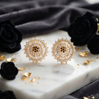 Gold Crystal Sunburst Stud Earrings