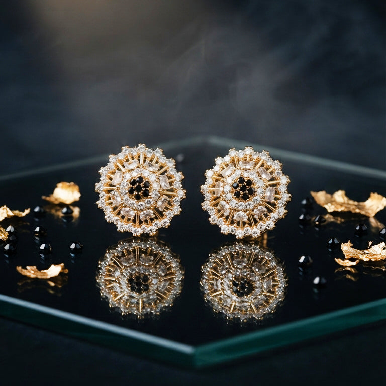 Gold Crystal Sunburst Stud Earrings