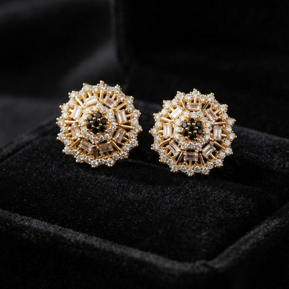 Gold Crystal Sunburst Stud Earrings
