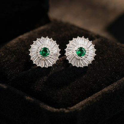 Silver Emerald Green Crystal Stud Earrings
