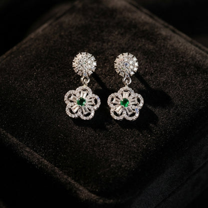 Silver & Green Crystal Drop Earrings