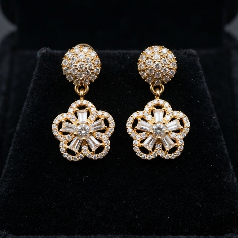 Gold Floral Drop Earrings