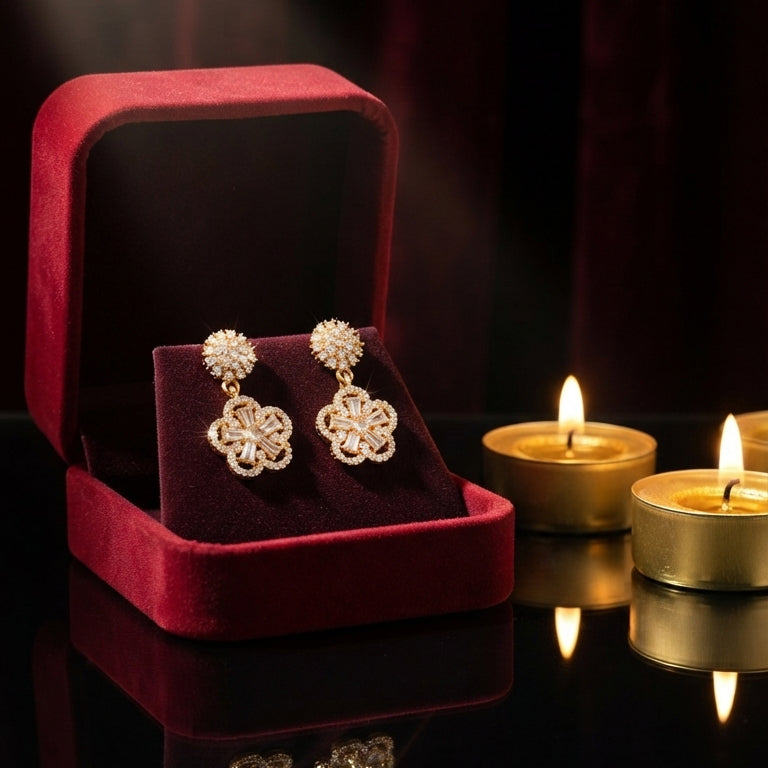 Gold Floral Drop Earrings