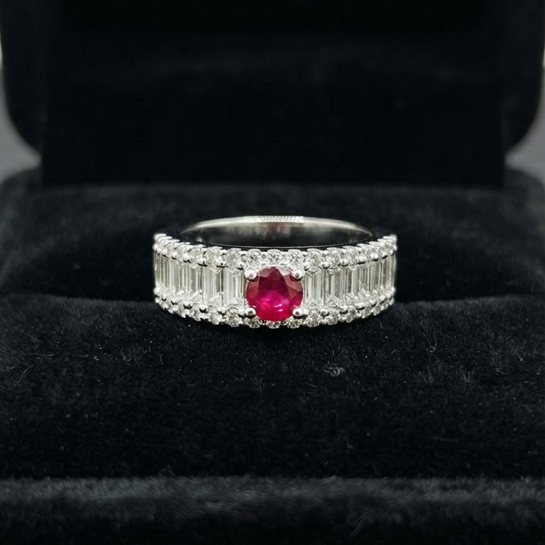 Silver Ruby Crystal Band Ring