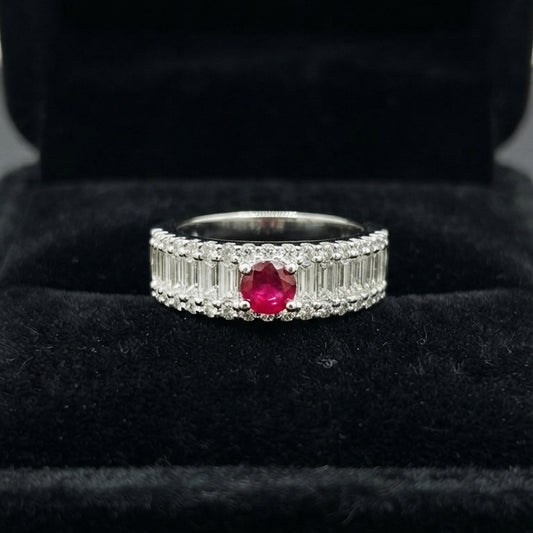 Silver Ruby Crystal Band Ring