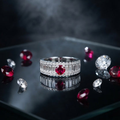 Silver Ruby Crystal Band Ring