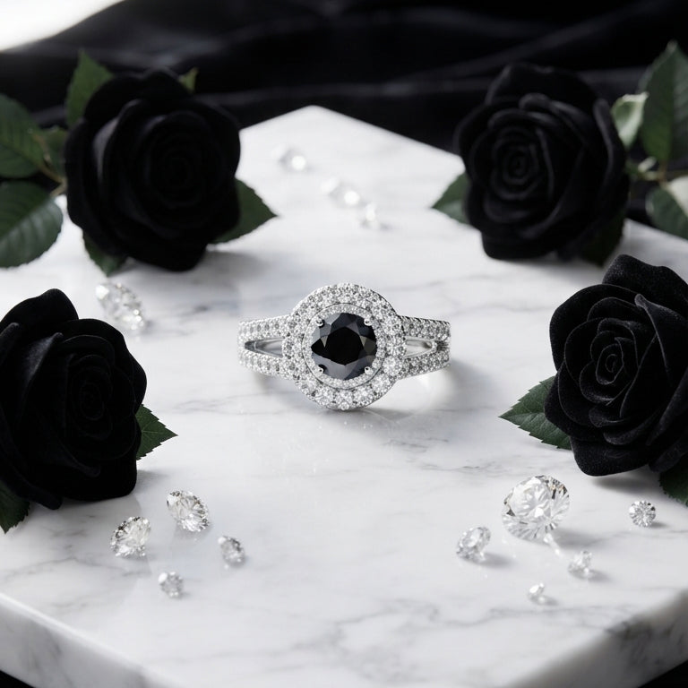 Black Onyx Halo Statement Ring