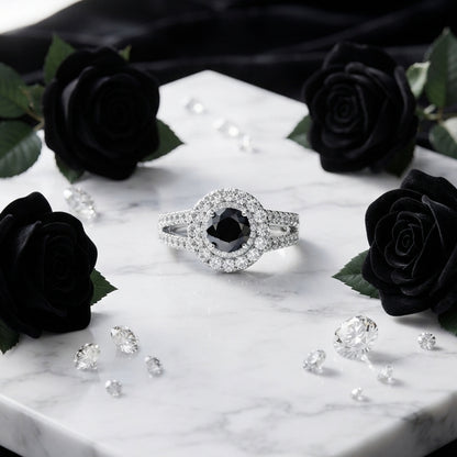 Black Onyx Halo Statement Ring