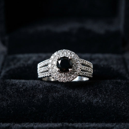 Silver Black Crystal Ring