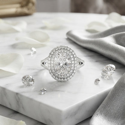Silver Oval Crystal Halo Ring