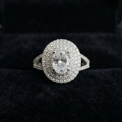 Silver Oval Crystal Halo Ring