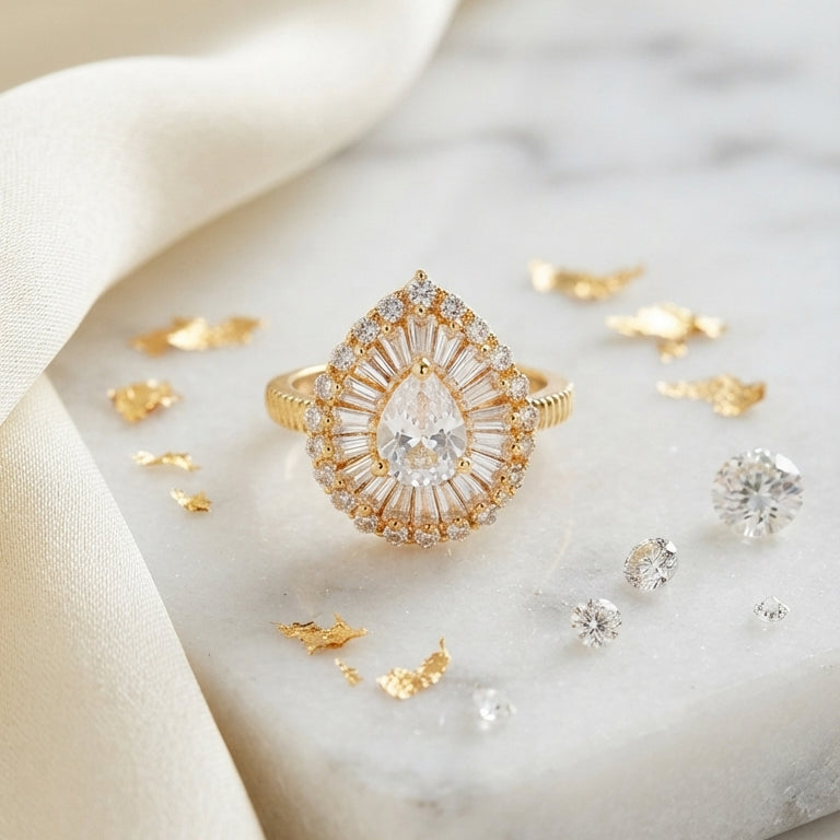 Gold Teardrop Crystal Ring