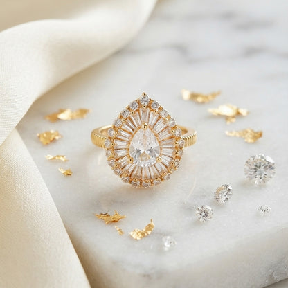 Gold Teardrop Crystal Ring