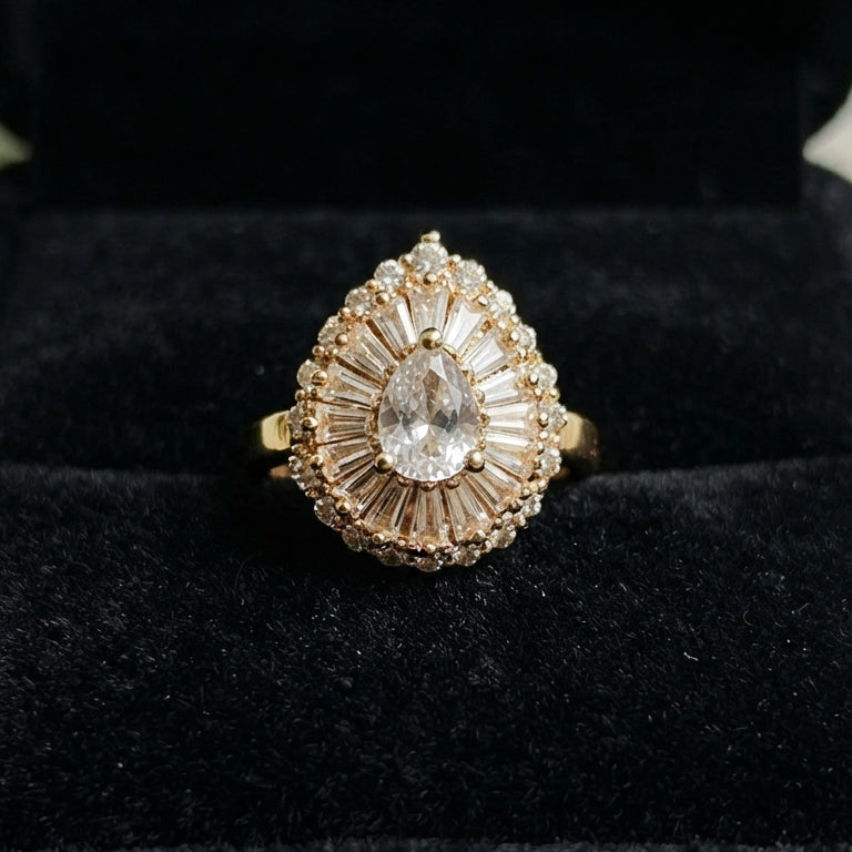 Gold Teardrop Crystal Ring