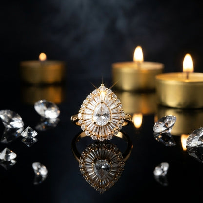 Gold Teardrop Crystal Ring