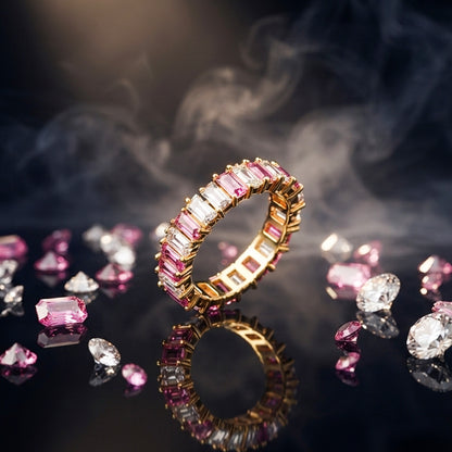Pink & Gold Crystal Band Ring