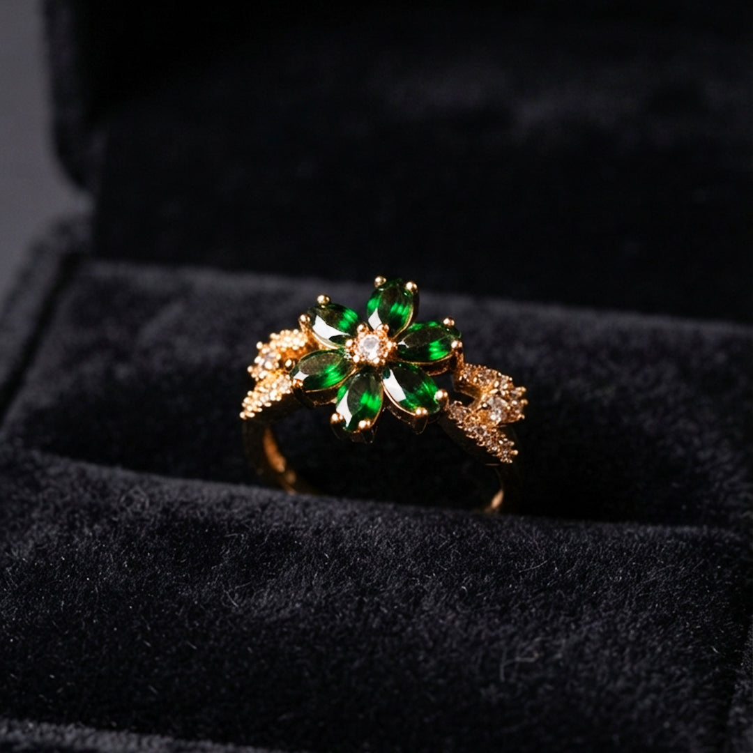 Green Floral Crystal Ring