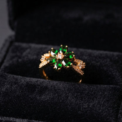 Green Floral Crystal Ring