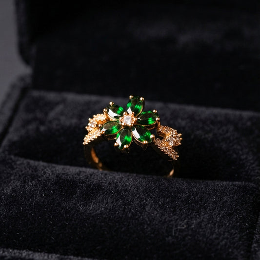 Green Floral Crystal Ring