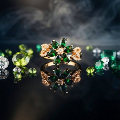Green Floral Crystal Ring