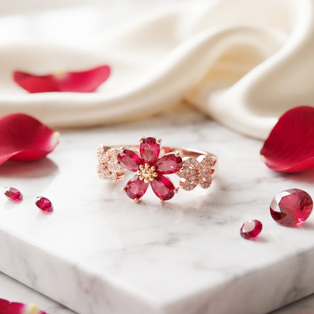 Rose Gold Pink Floral Ring
