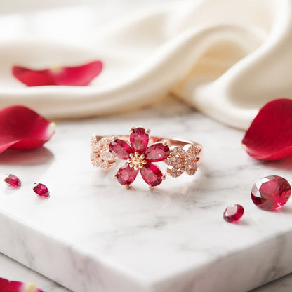 Rose Gold Pink Floral Ring