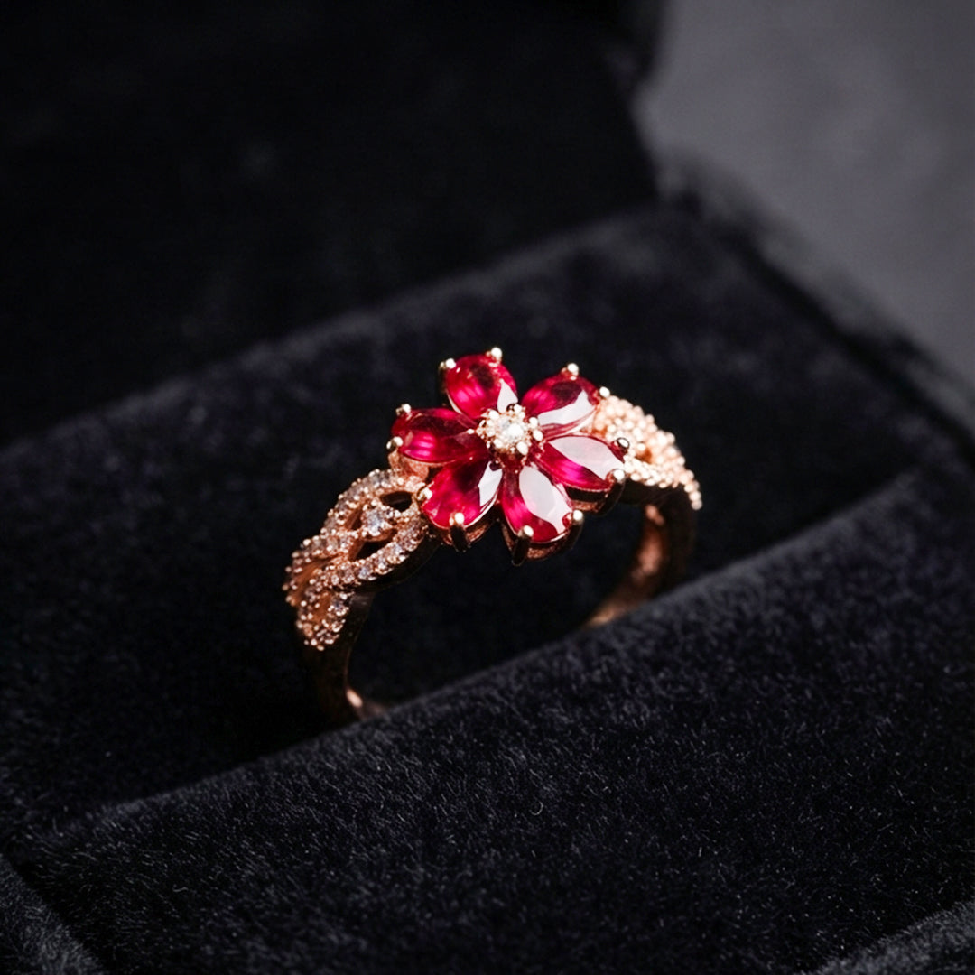 Rose Gold Pink Floral Ring