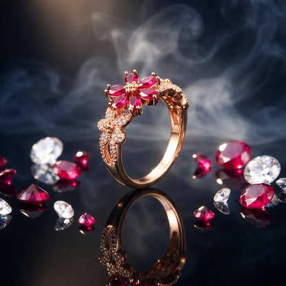 Rose Gold Pink Floral Ring