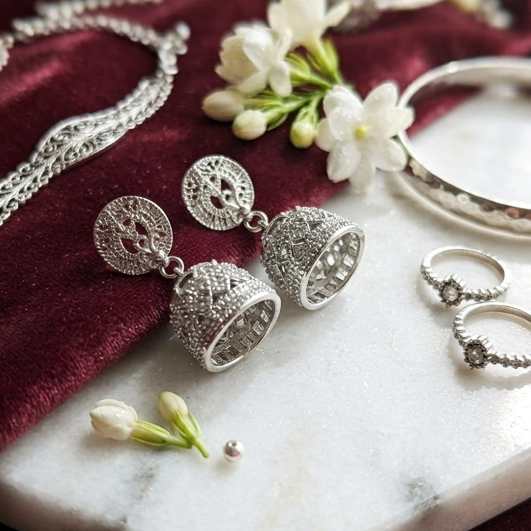 Silver Traditional Jhumka Earrings