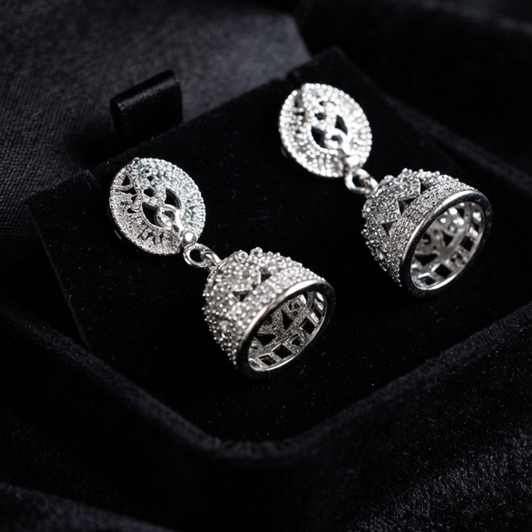 Silver Crystal Jhumka Earrings