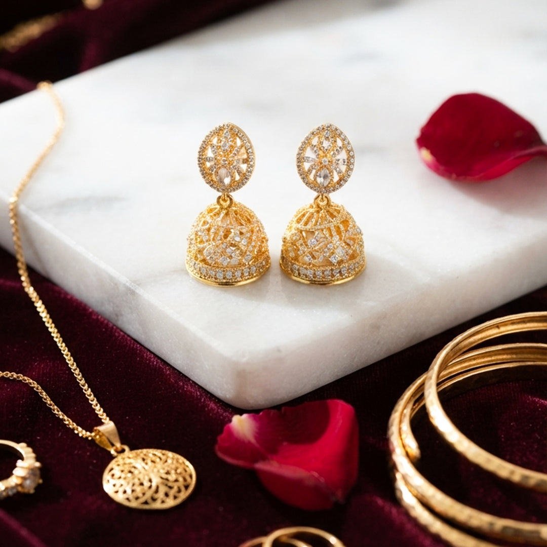 Gold Oval Jhumka Earrings