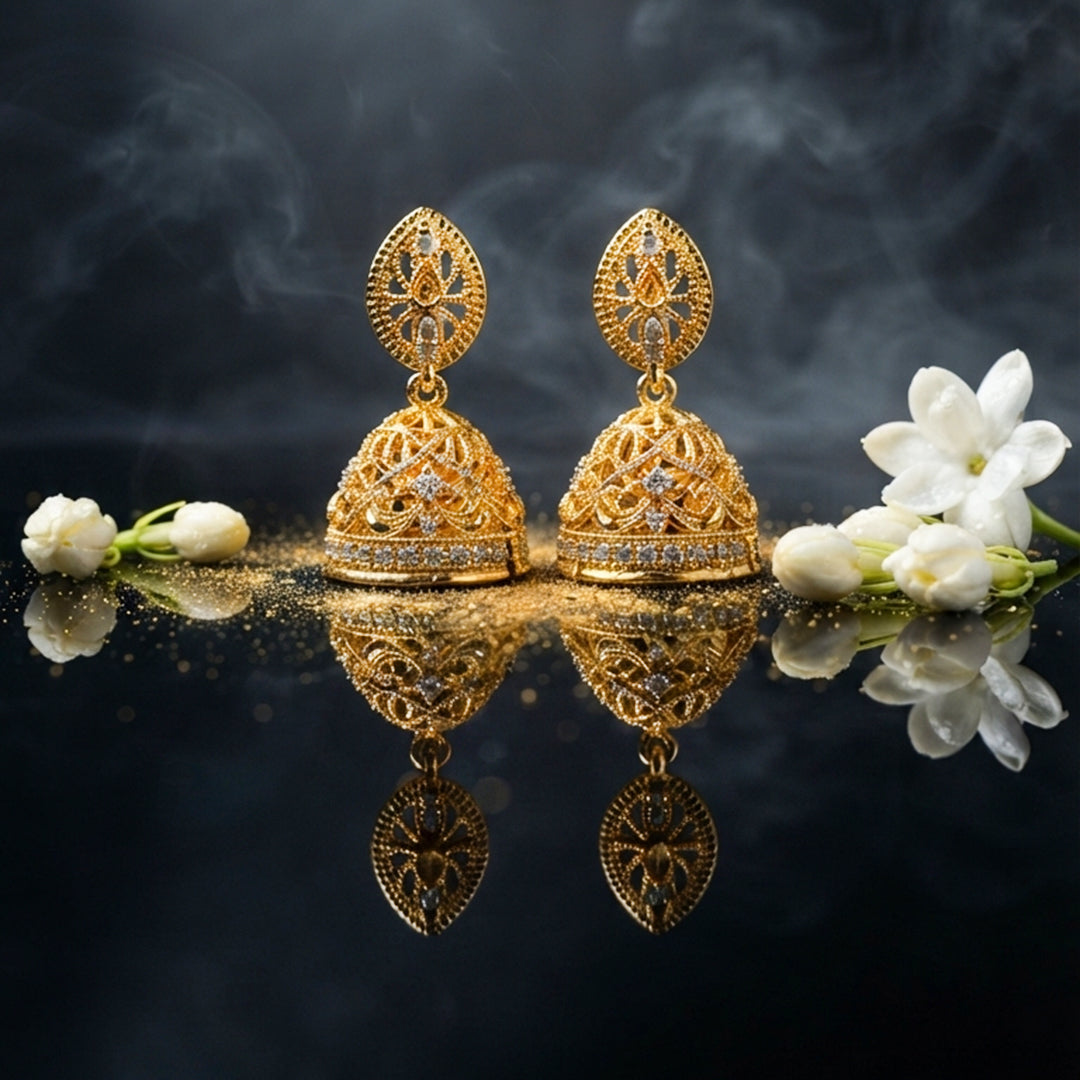 Gold Oval Jhumka Earrings