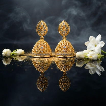 Gold Oval Jhumka Earrings