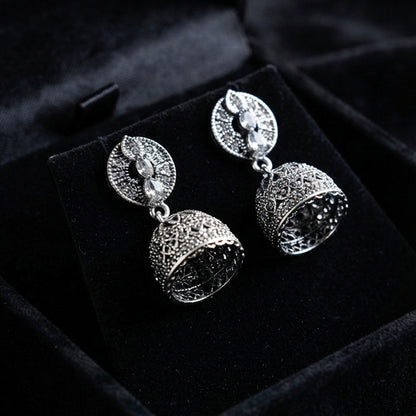 Silver Crystal Jhumka Earrings