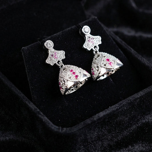 Silver Pink Jhumka Earrings