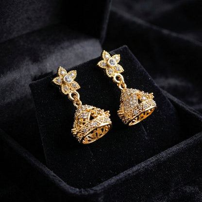 Gold Floral Jhumka Earrings