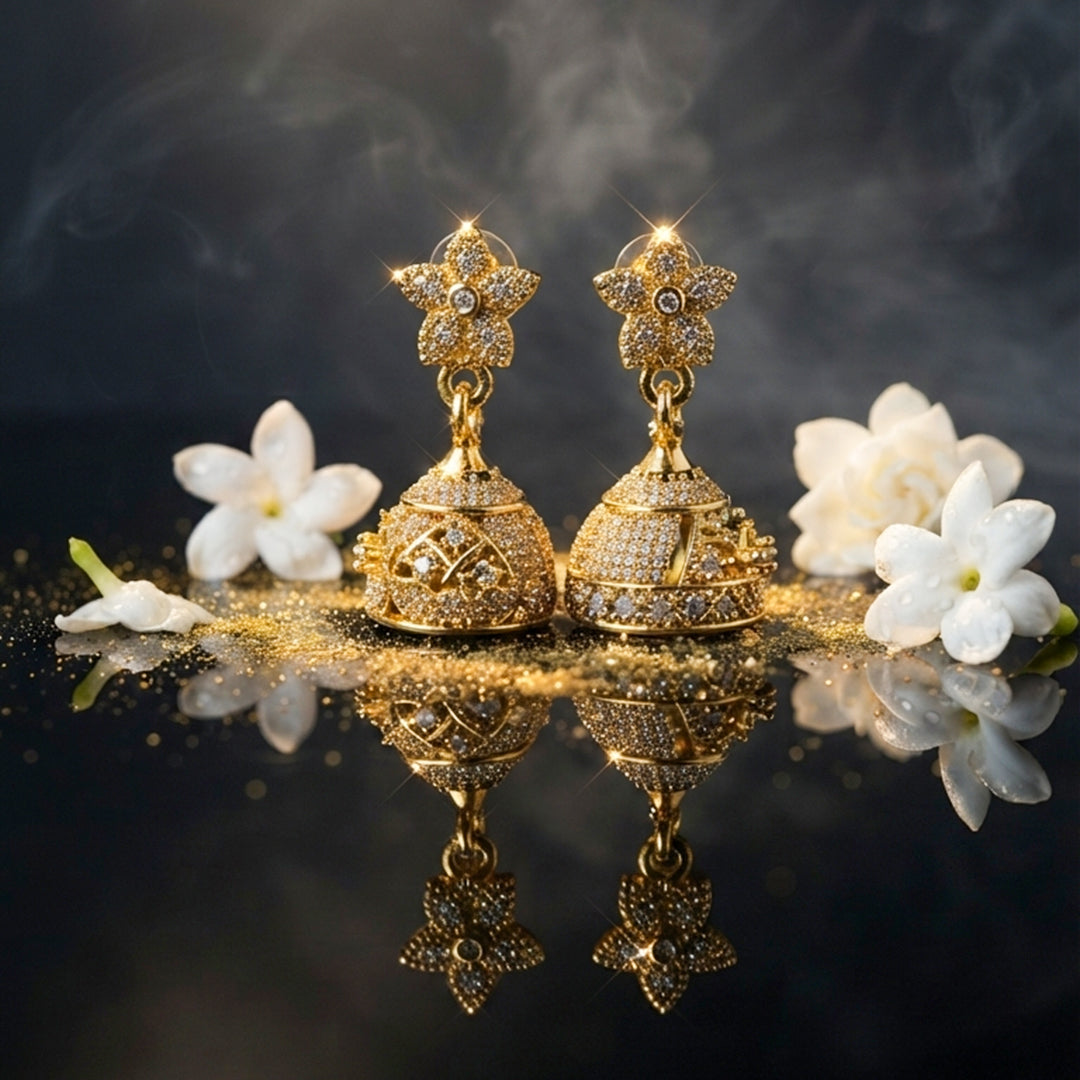 Gold Floral Jhumka Earrings