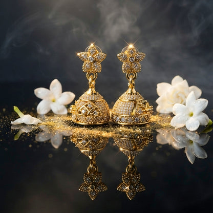 Gold Floral Jhumka Earrings