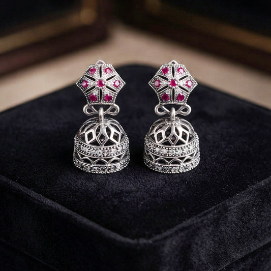Silver Pink Jhumka Earrings