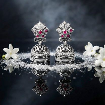 Silver Pink Jhumka Earrings